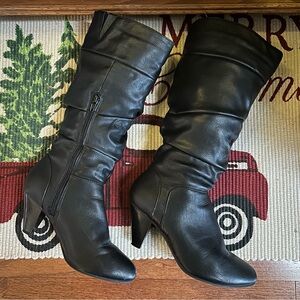 Rialto Black Slouchy Calf High Heeled Boots | Size 7.5